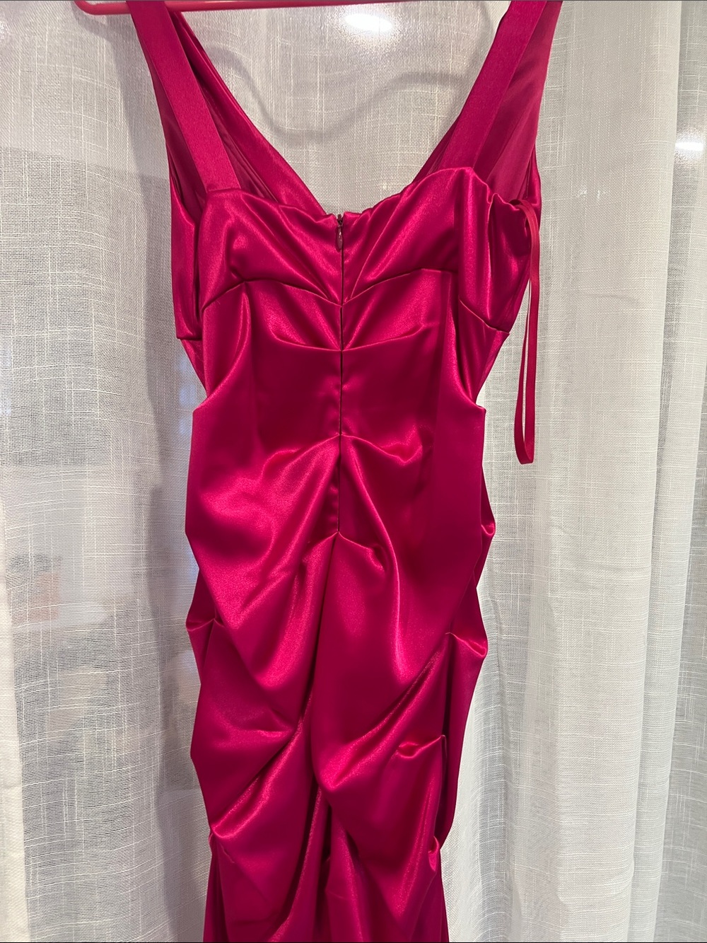 Caché magenta Satin Ruched V-Neck fishtail Evening Dress gown vintage Y2K - Picture 5 of 7